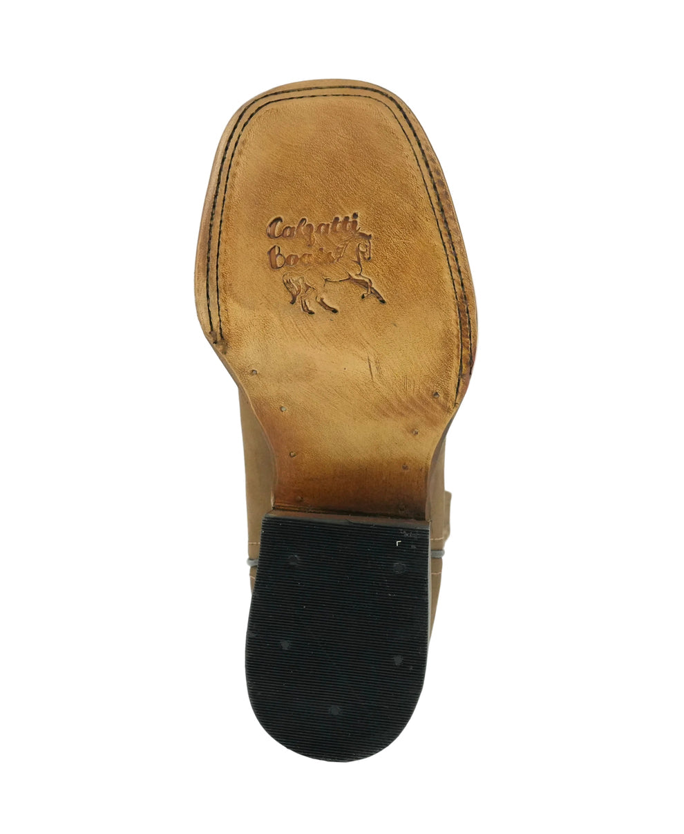 Calzatti Women's Hazelnut Nobuck Embroidered Wide Square Toe Boot