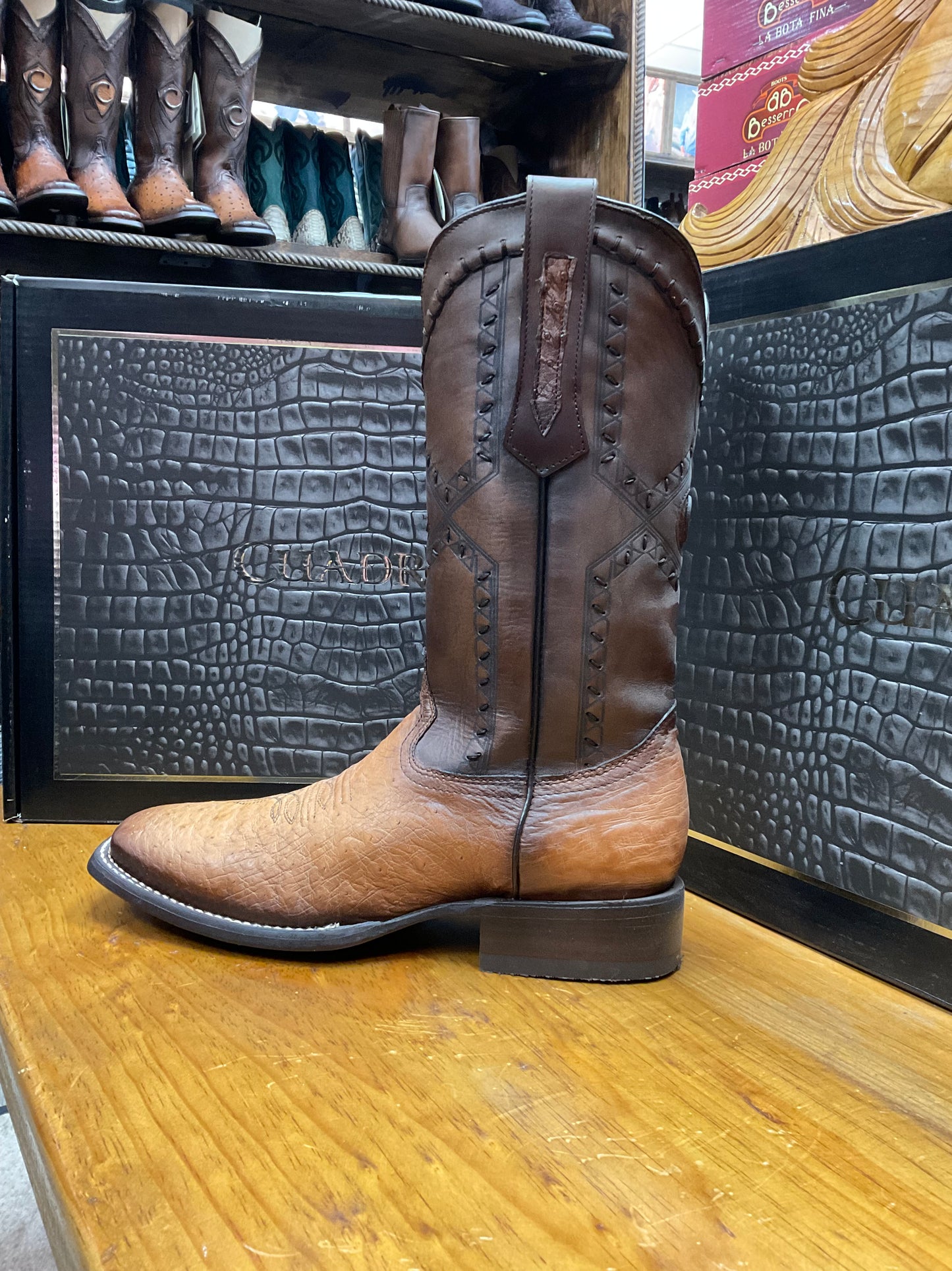 Cuadra Men’s Square Toe Boots Smooth Ostrich 3Z01AB - Flame Choco