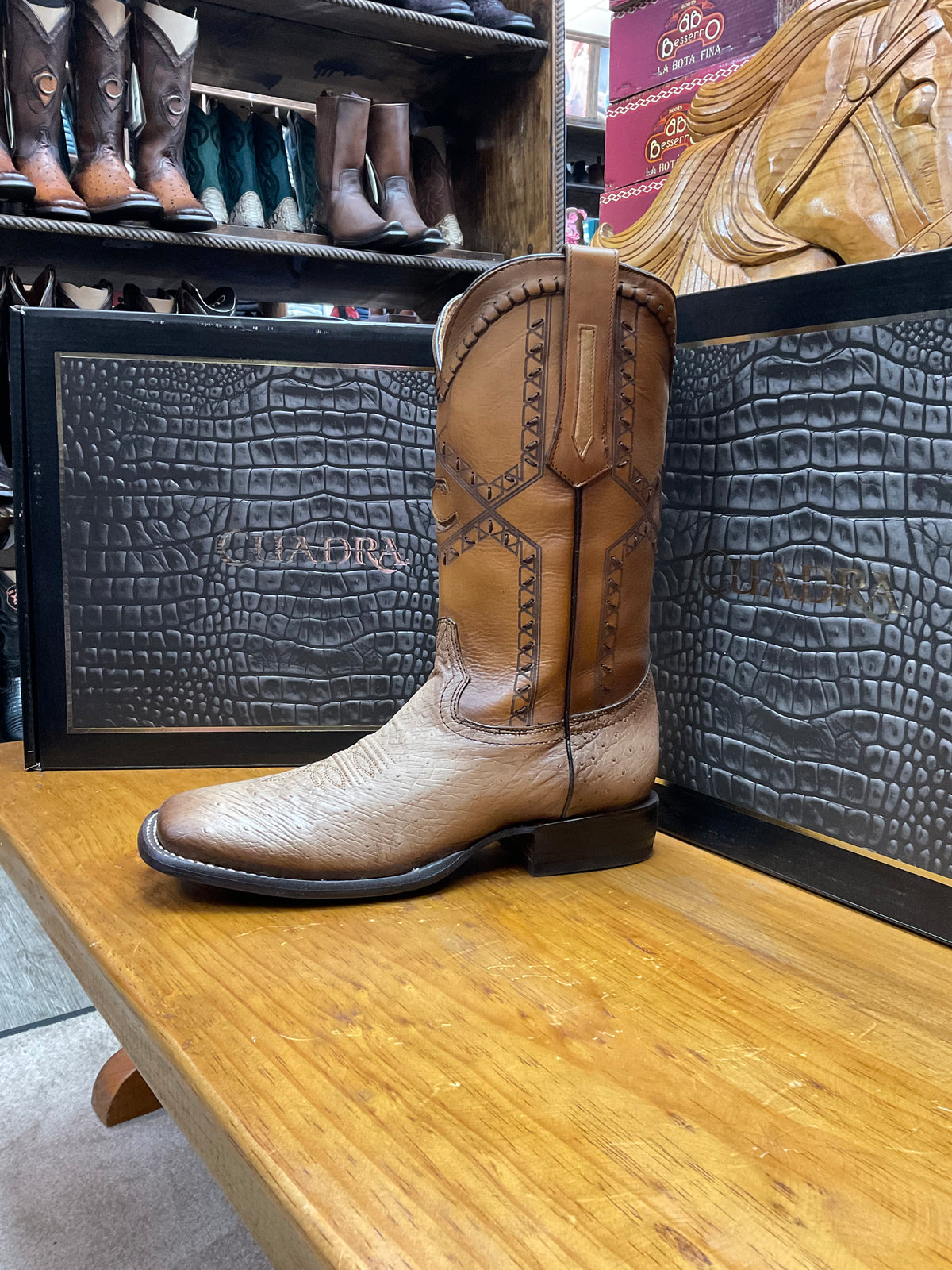 Cuadra Square Toe Boots: Ostrich Belly Tan