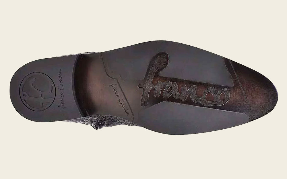 HAND-PAINTED EXOTIC BLACK LEATHER DRESS BOOTS