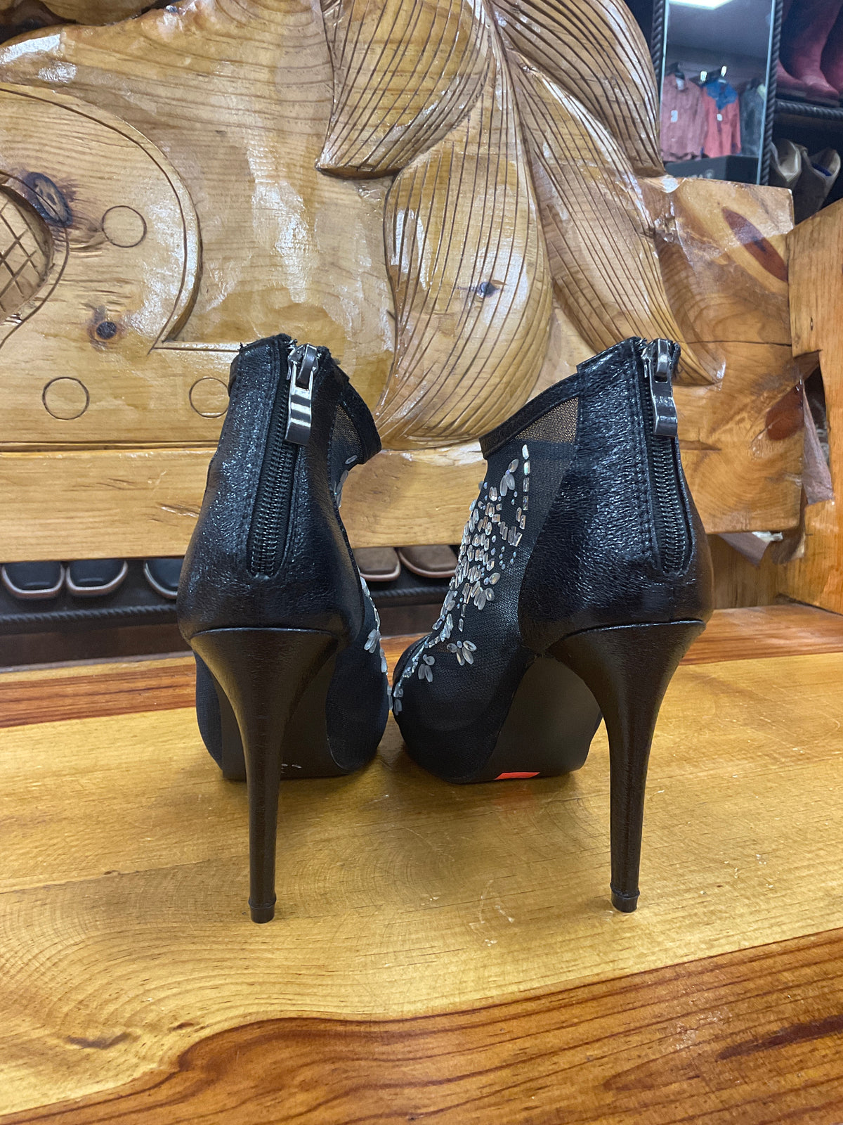 Black stiletto jeweled high heel