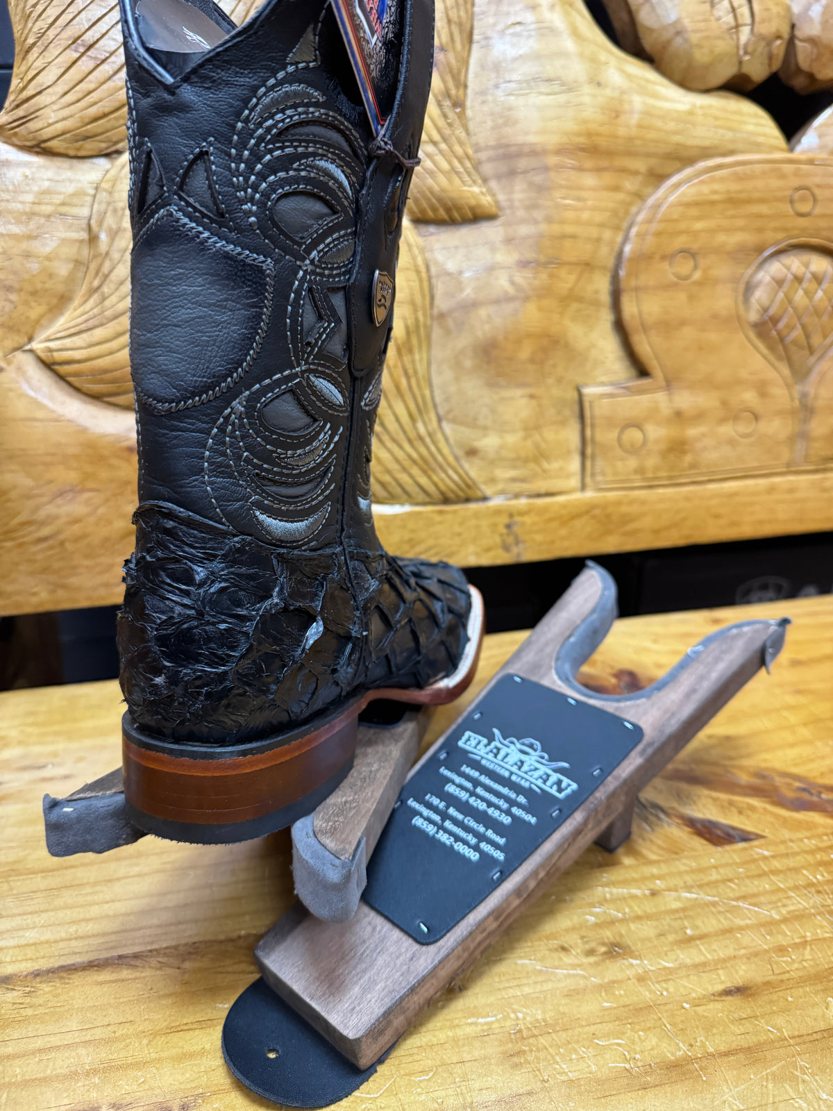 Wild West Men's Matte Black Pirarucu Cowboy Boots Square Toe