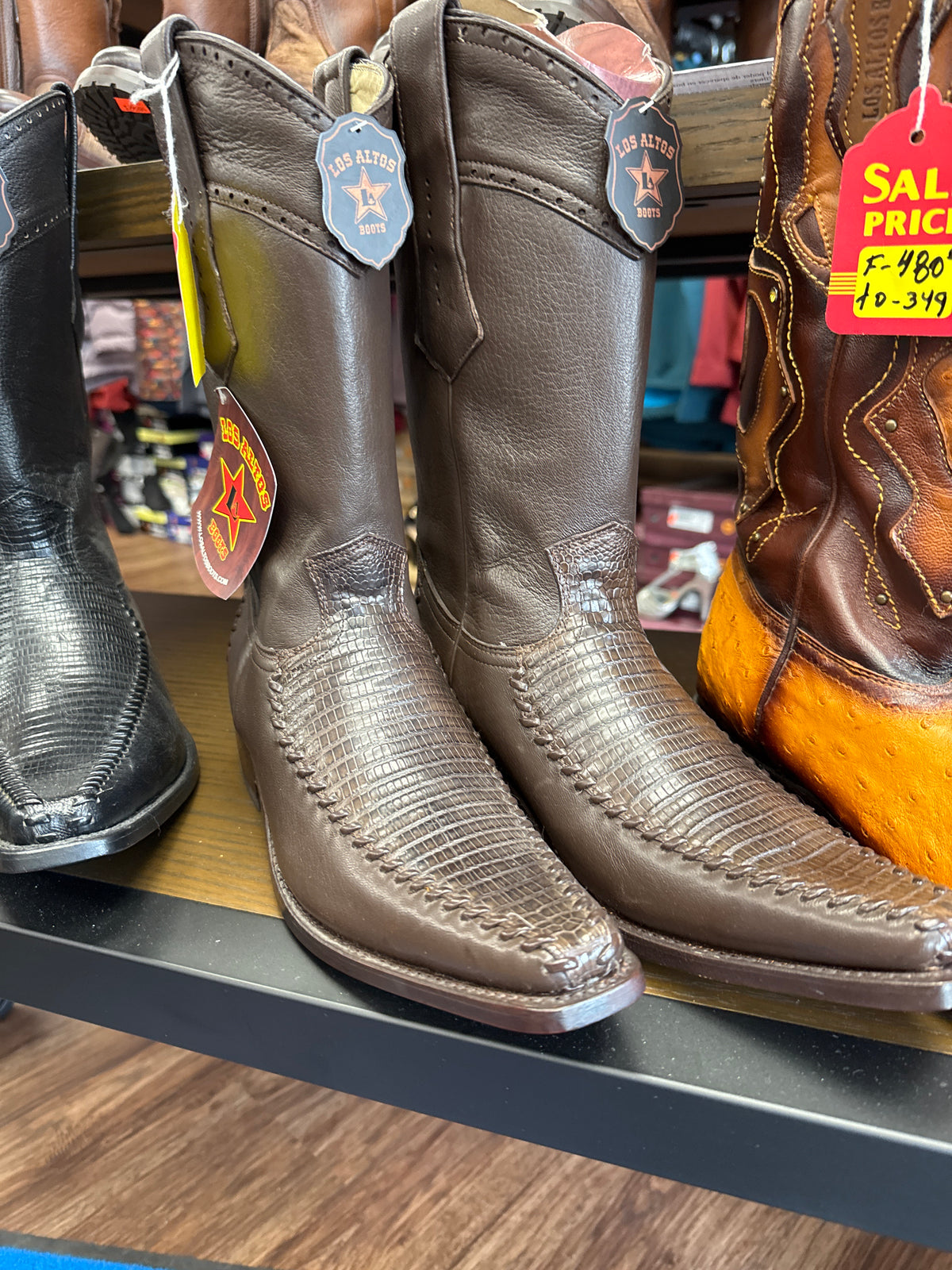 Los Altos Square Toe Lizard Teju 770707 Mens Brown Wide Cowboy Western Boots 6.5