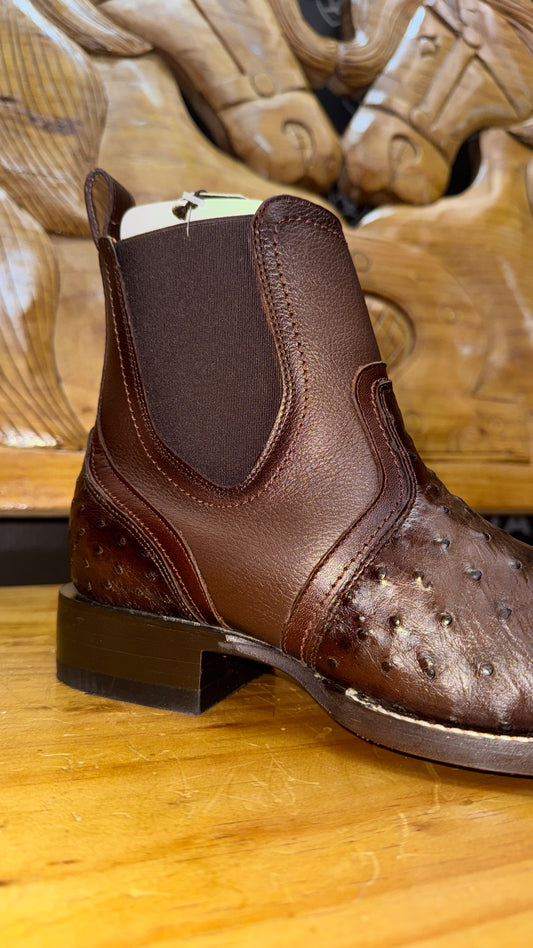 Los altos boots  ostrich leather wide square toe rodeo boot with zipper