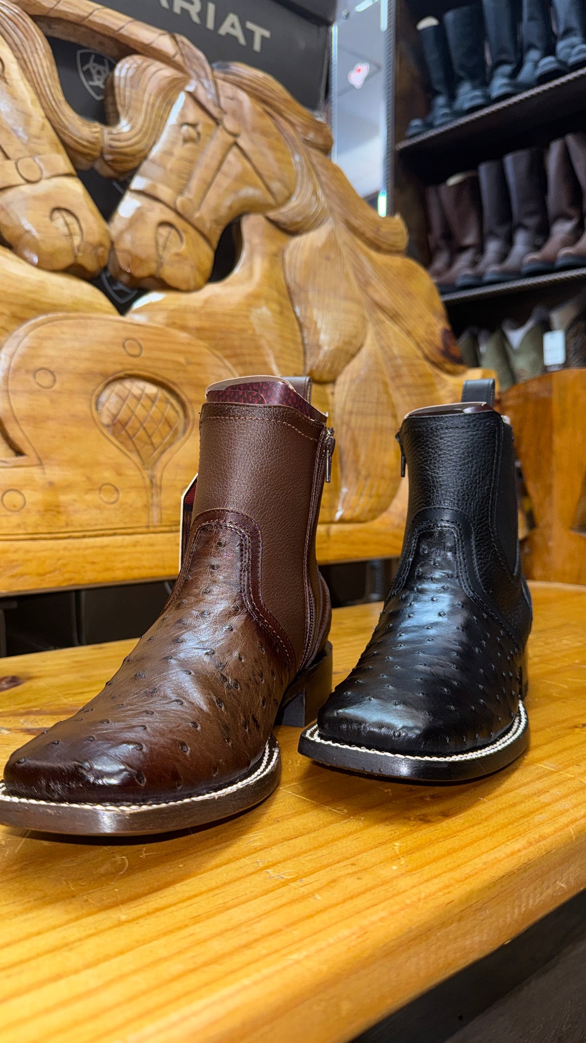 Los altos boots  ostrich leather wide square toe rodeo boot with zipper