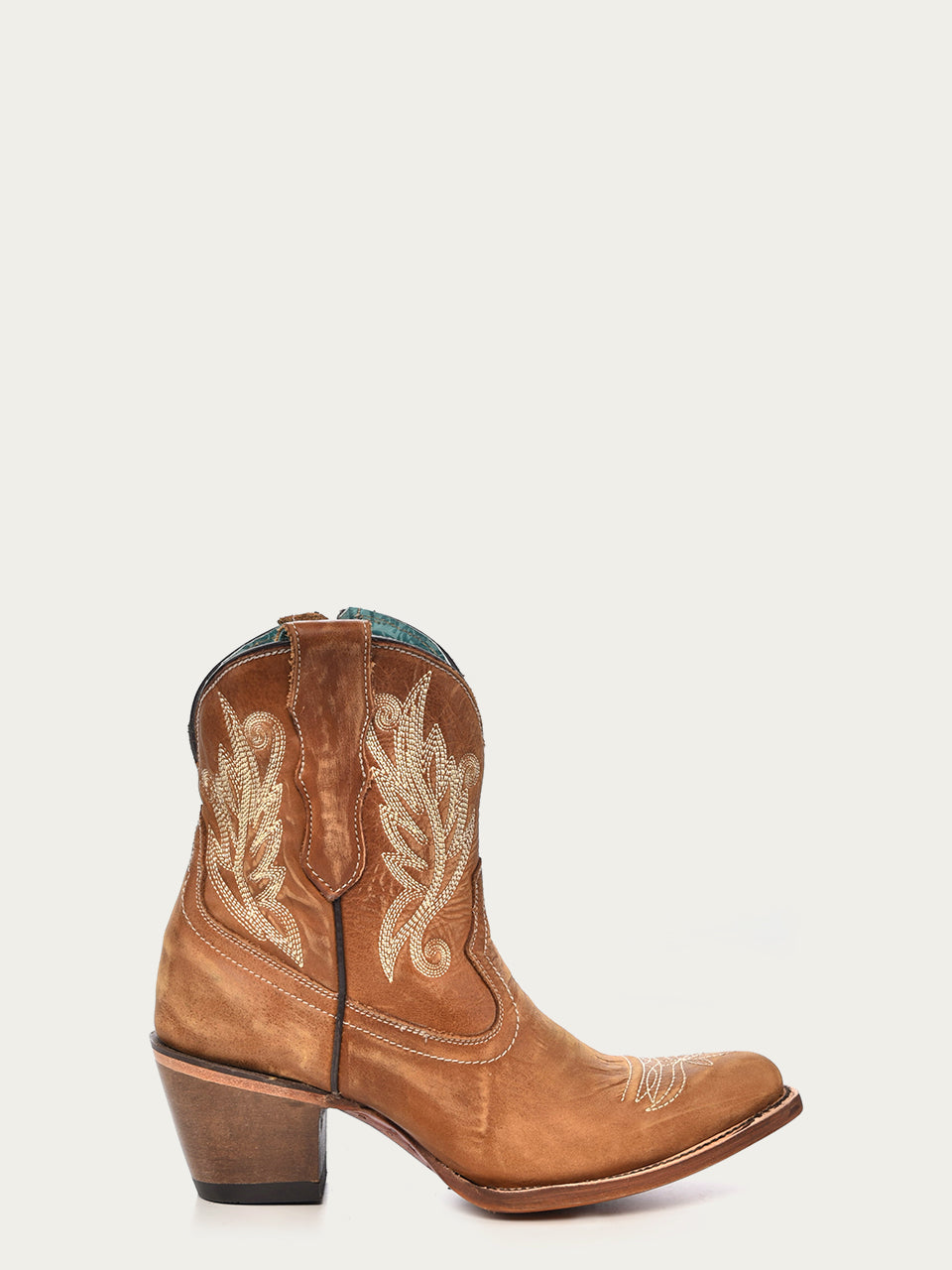 CORRAL  WOMEN'S WHITE EMBROIDERY TAN J-TOE ANKLE BOOT WITH ZIPPER