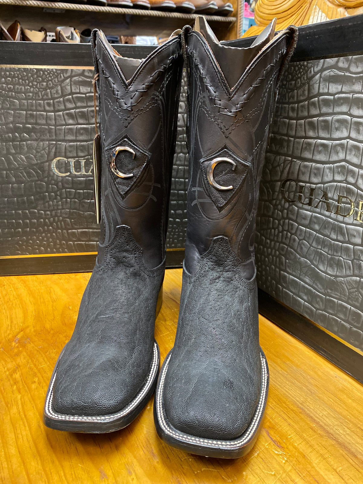 Cuadra Mens Square Toe Boot Authentic Elephant Leather Black