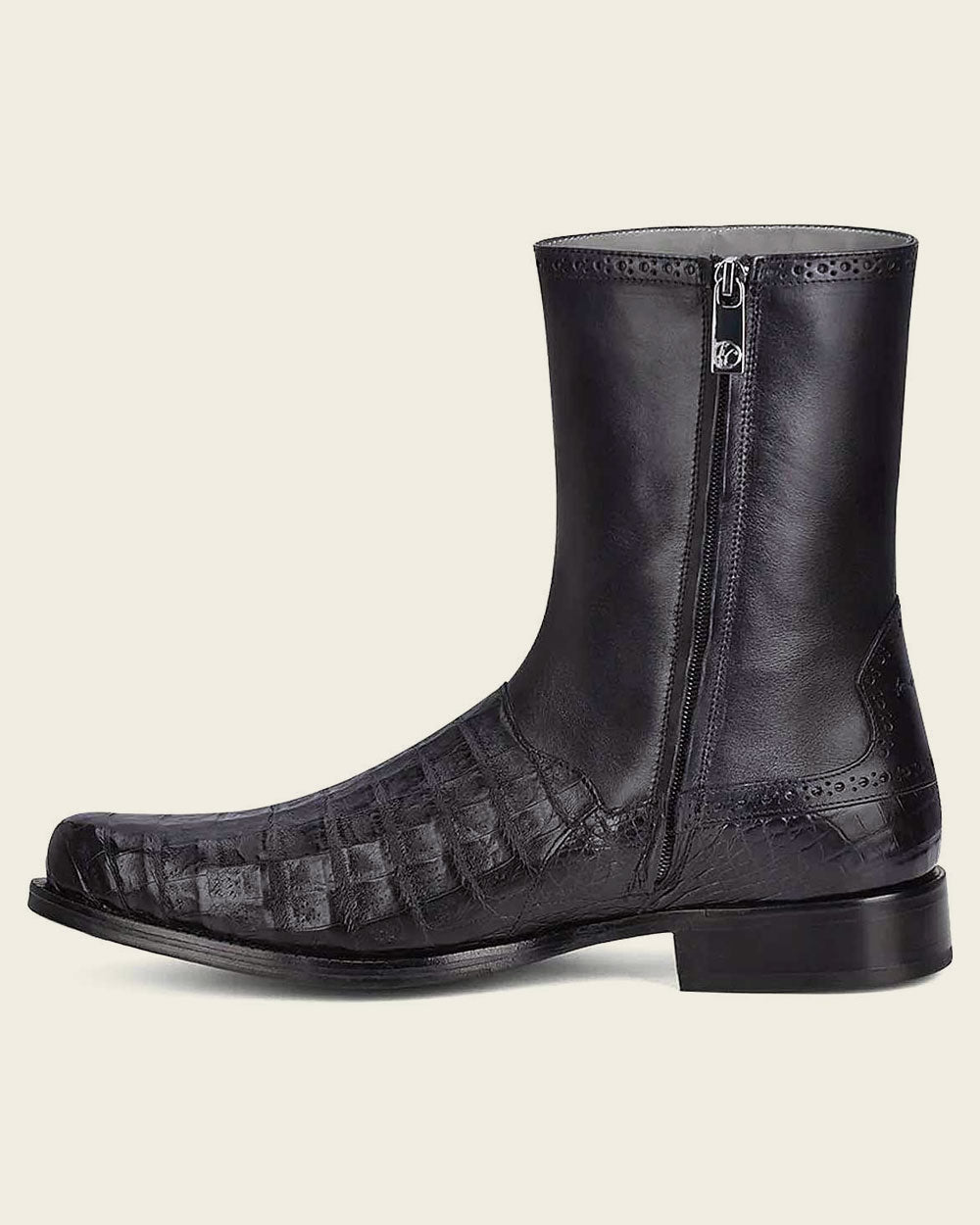 HAND-PAINTED EXOTIC BLACK LEATHER DRESS BOOTS