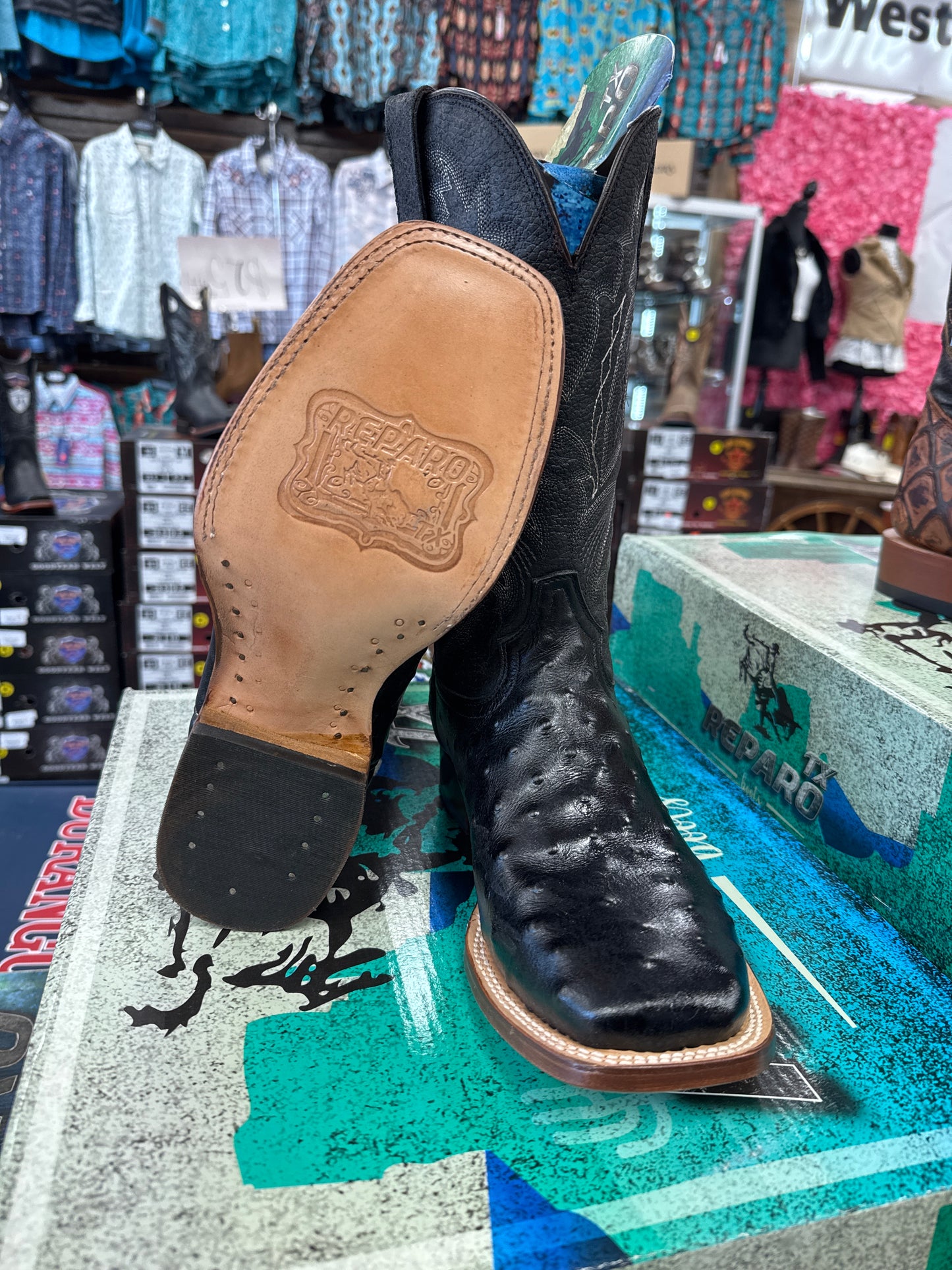 Reparo TX Black Ostrich Print Men’s boots
