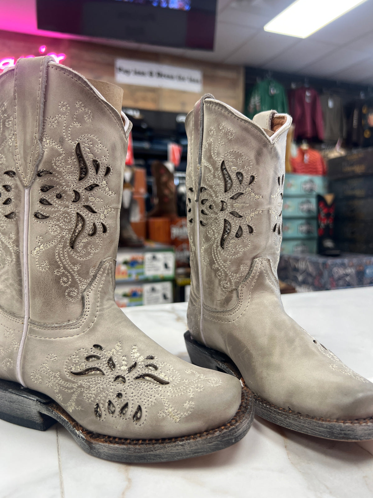 tanner mark grey w/ glitter inlay kids boot