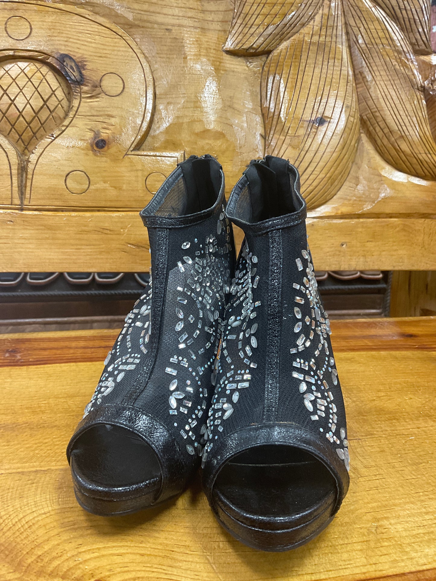 Black stiletto jeweled high heel