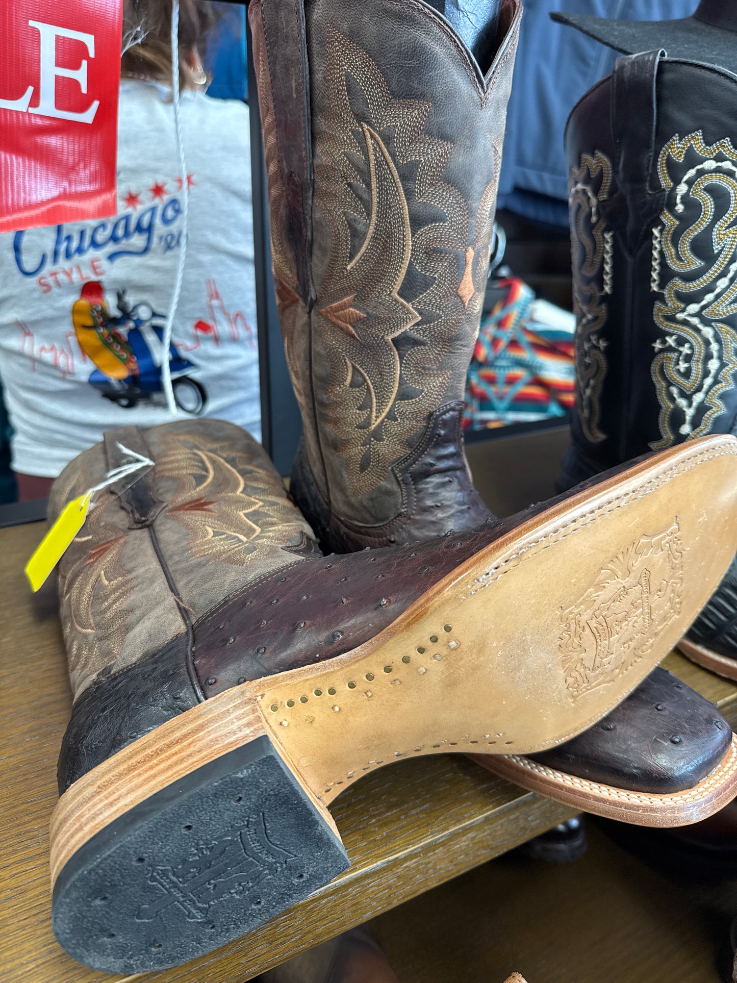 10.5 Brown Ostrich Tanner Mark Exotic Boots