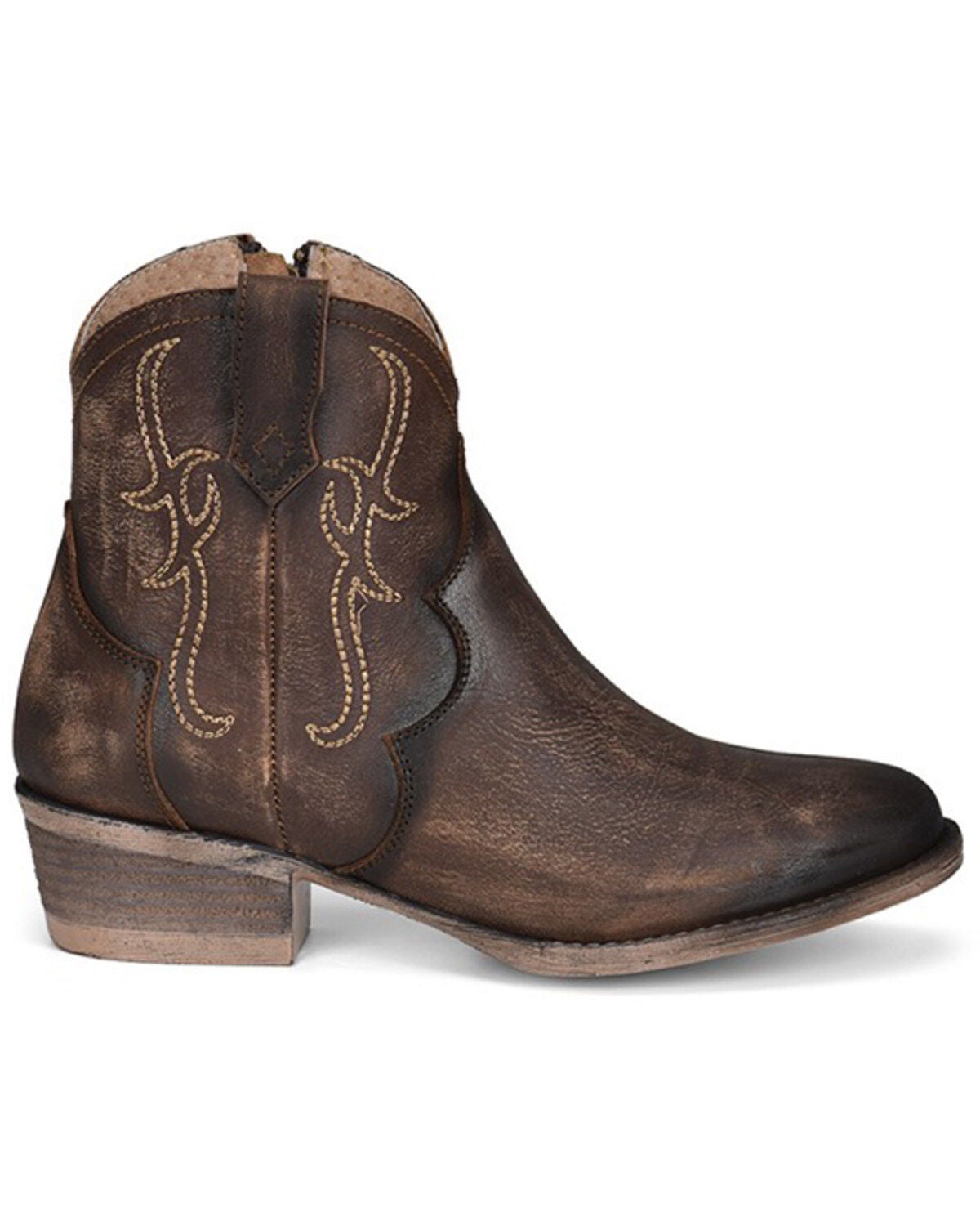 CIRCLE G WOMEN'S EMBROIDERED TOBACCO FASHION BOOTIES - ROUND TOE