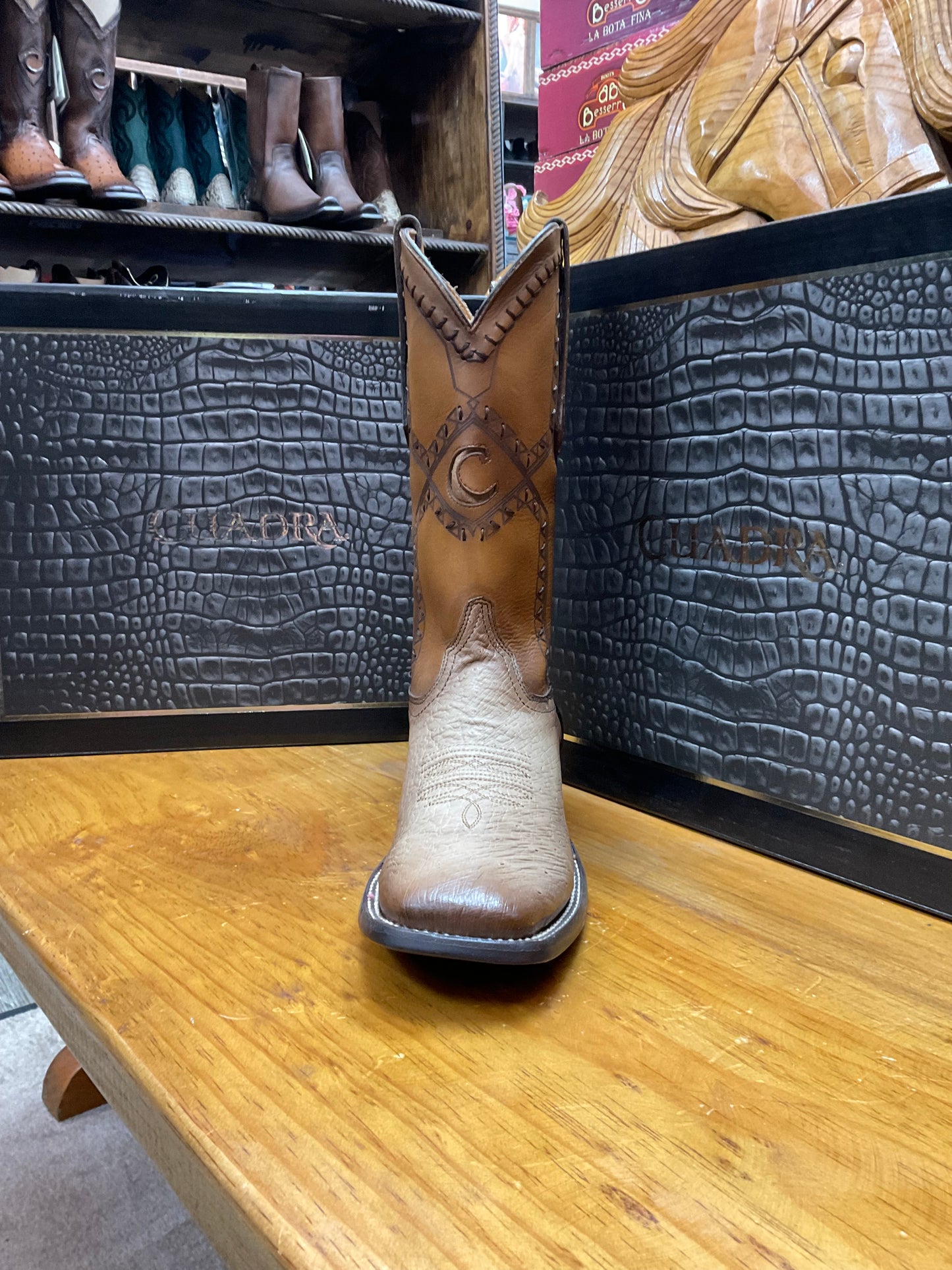 Cuadra Square Toe Boots: Ostrich Belly Tan