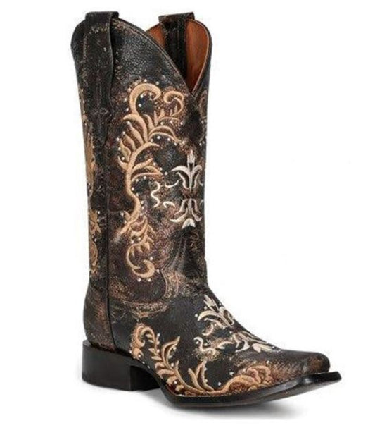 CIRCLE G® WOMENS EMBROIDERED SQUARE TOE WESTERN BOOT