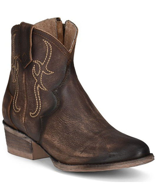 CIRCLE G WOMEN'S EMBROIDERED TOBACCO FASHION BOOTIES - ROUND TOE