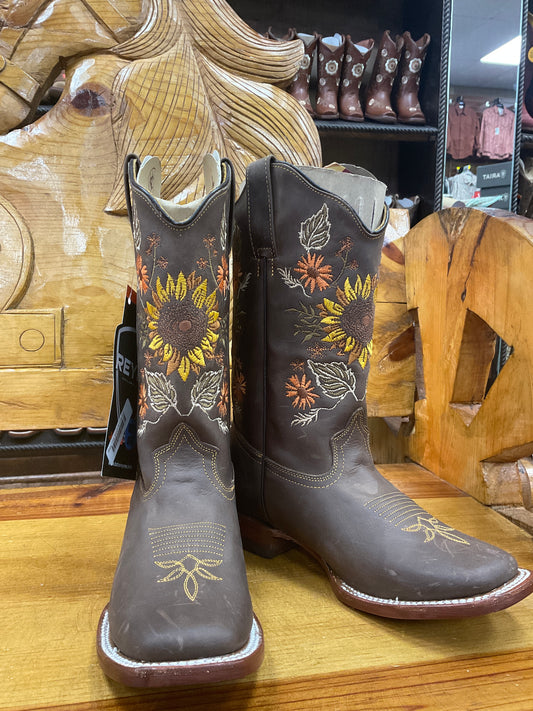 ReyMe Wmns brown w/ flower boot