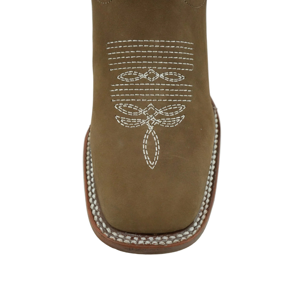 Calzatti Women's Hazelnut Nobuck Embroidered Wide Square Toe Boot