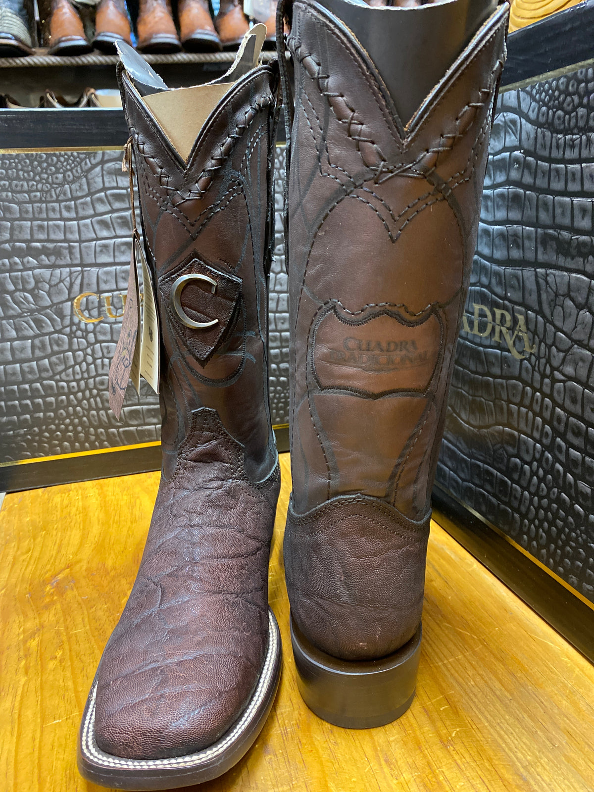 Cuadra Mens Square Toe Boot Authentic Elephant Leather Brown