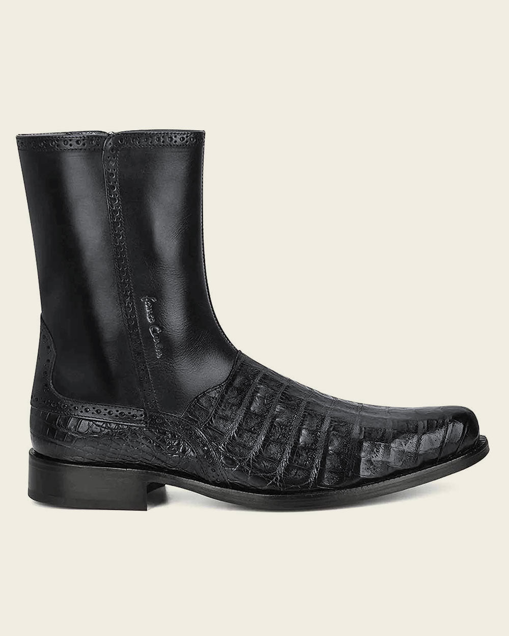 HAND-PAINTED EXOTIC BLACK LEATHER DRESS BOOTS