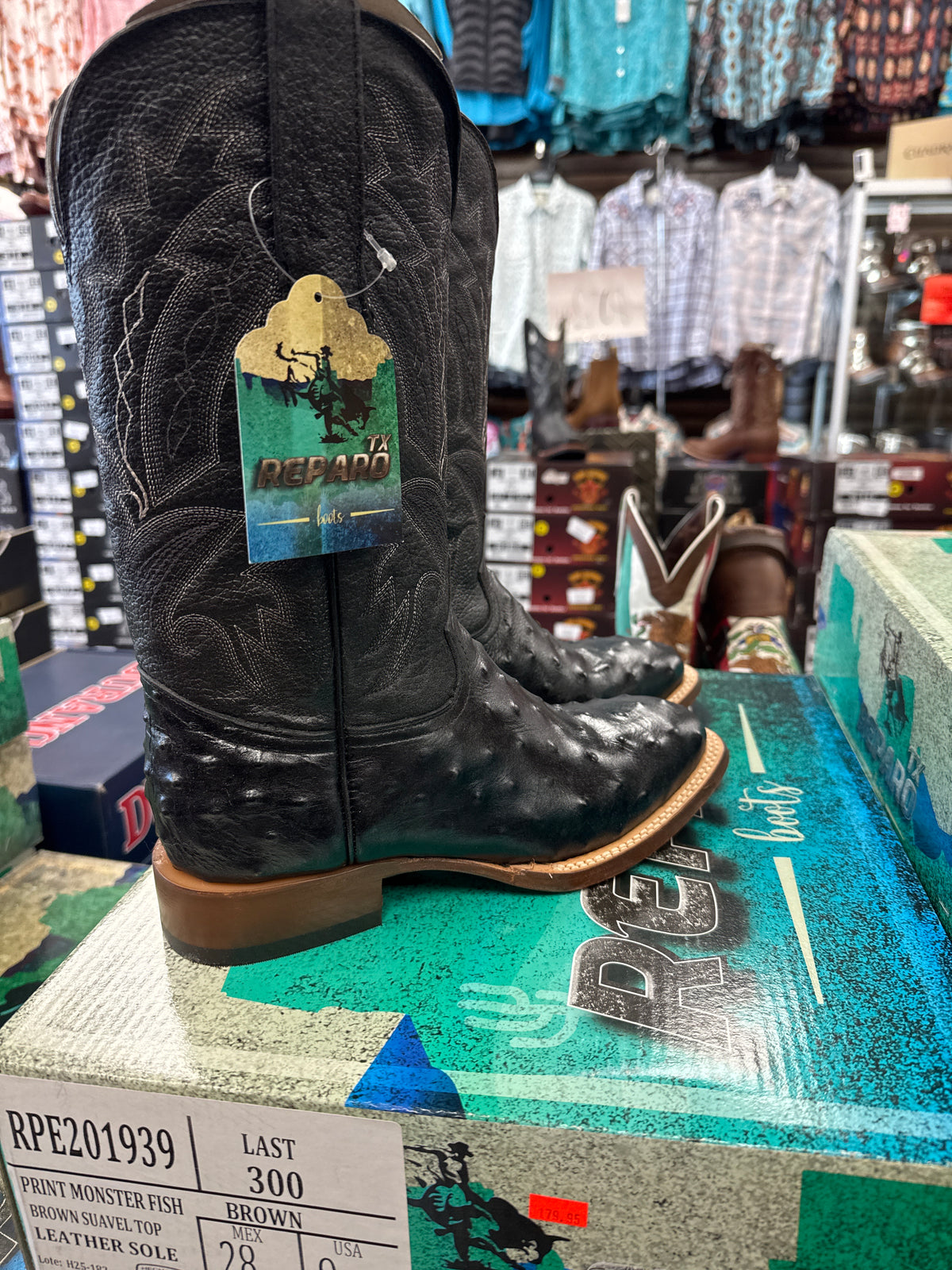 Reparo TX Black Ostrich Print Men’s boots