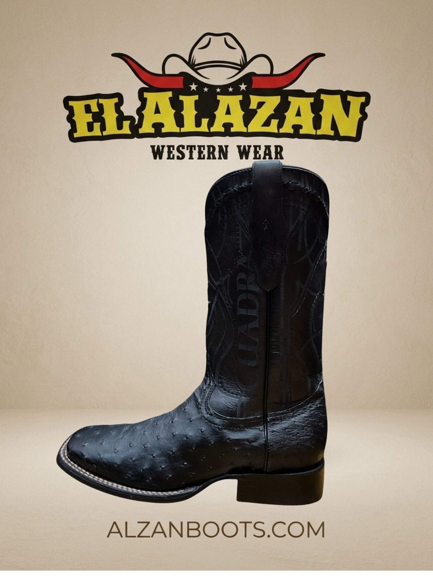Cuadra Square Toe Boots Full Ostrich Black Boots