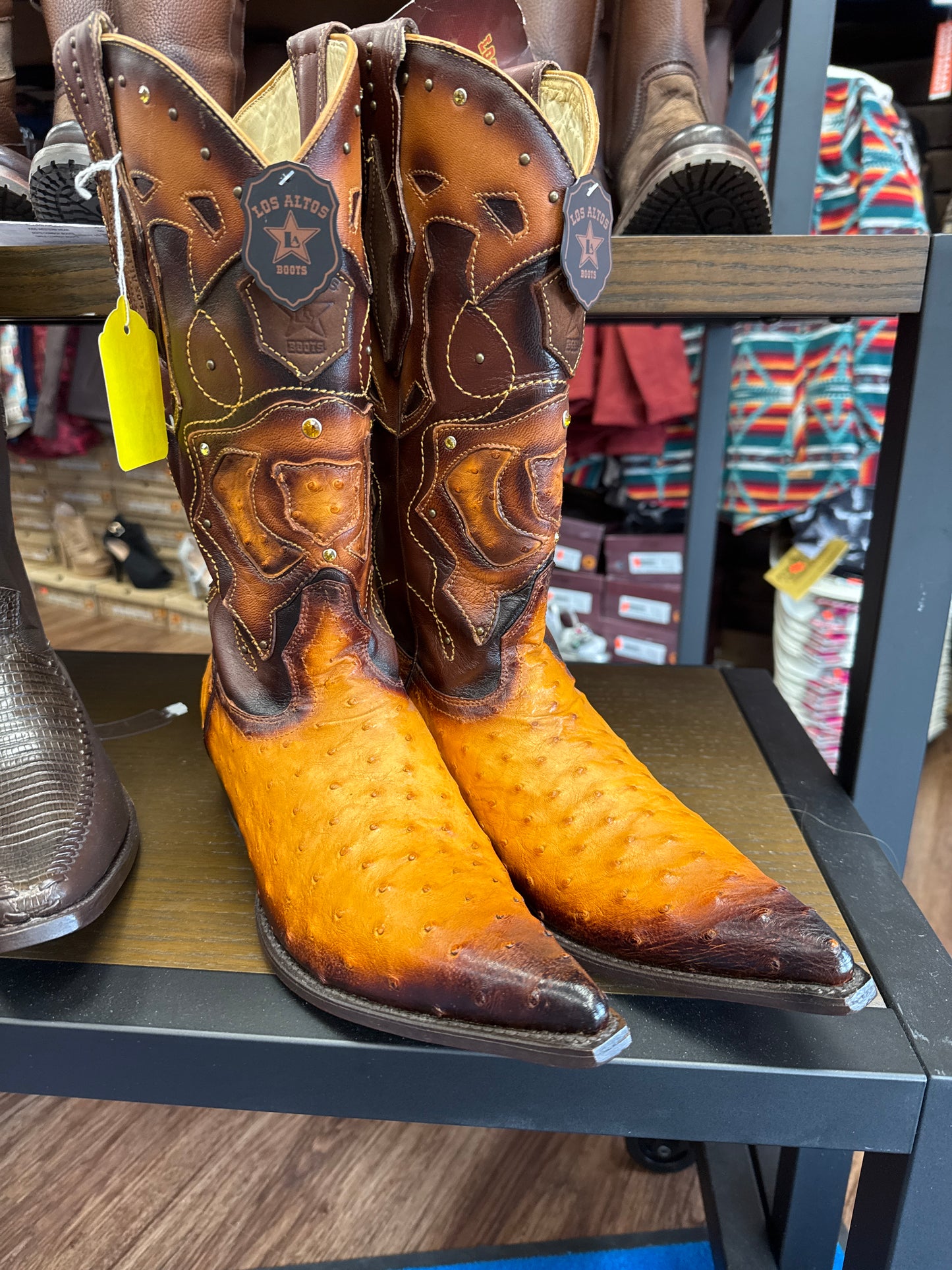Los Altos Men's Faded Buttercup Ostrich Western Boots featuring a European square toe 10