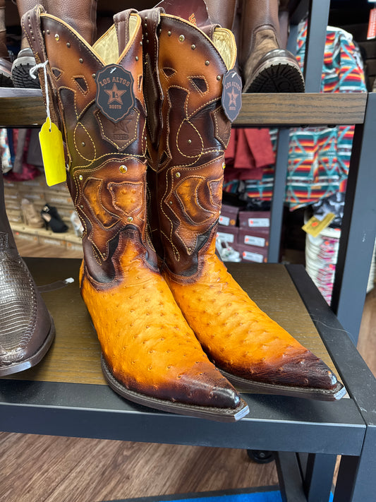 Los Altos Men's Faded Buttercup Ostrich Western Boots featuring a European square toe 10