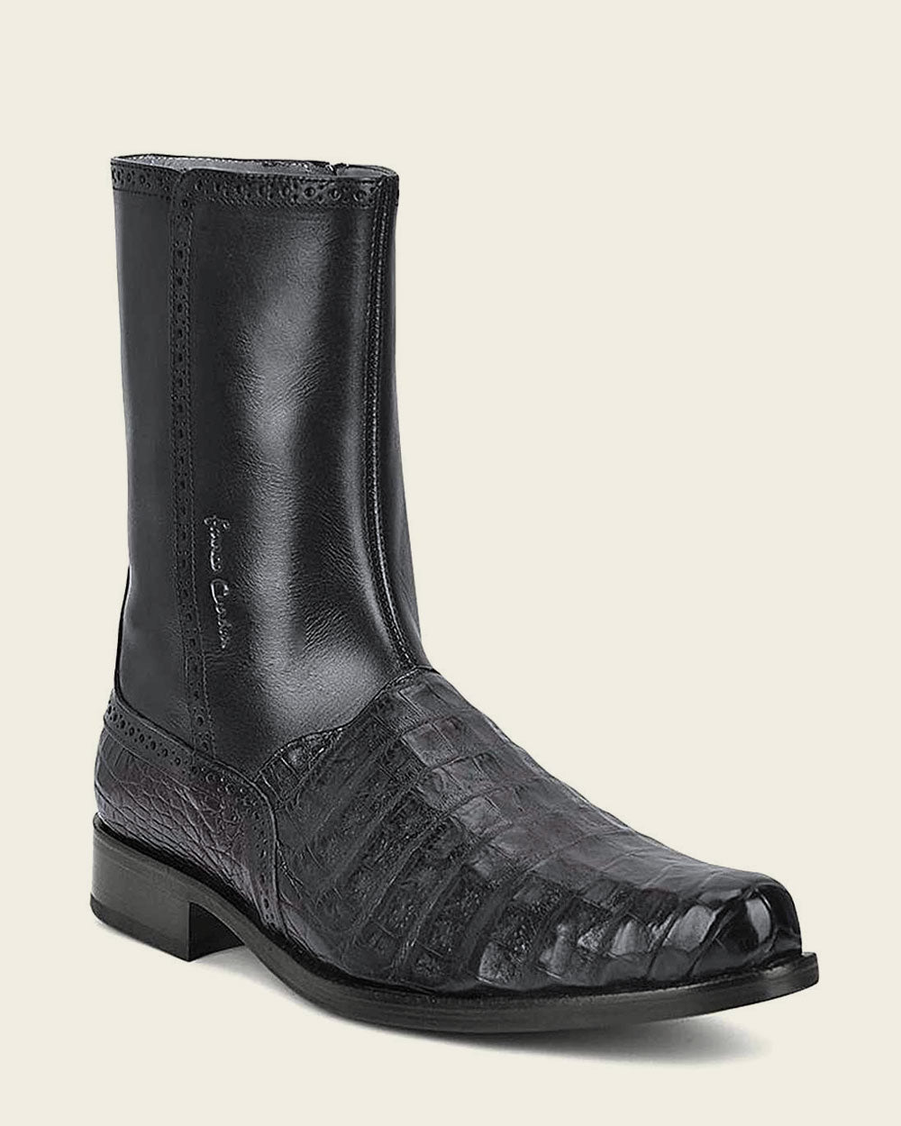 HAND-PAINTED EXOTIC BLACK LEATHER DRESS BOOTS