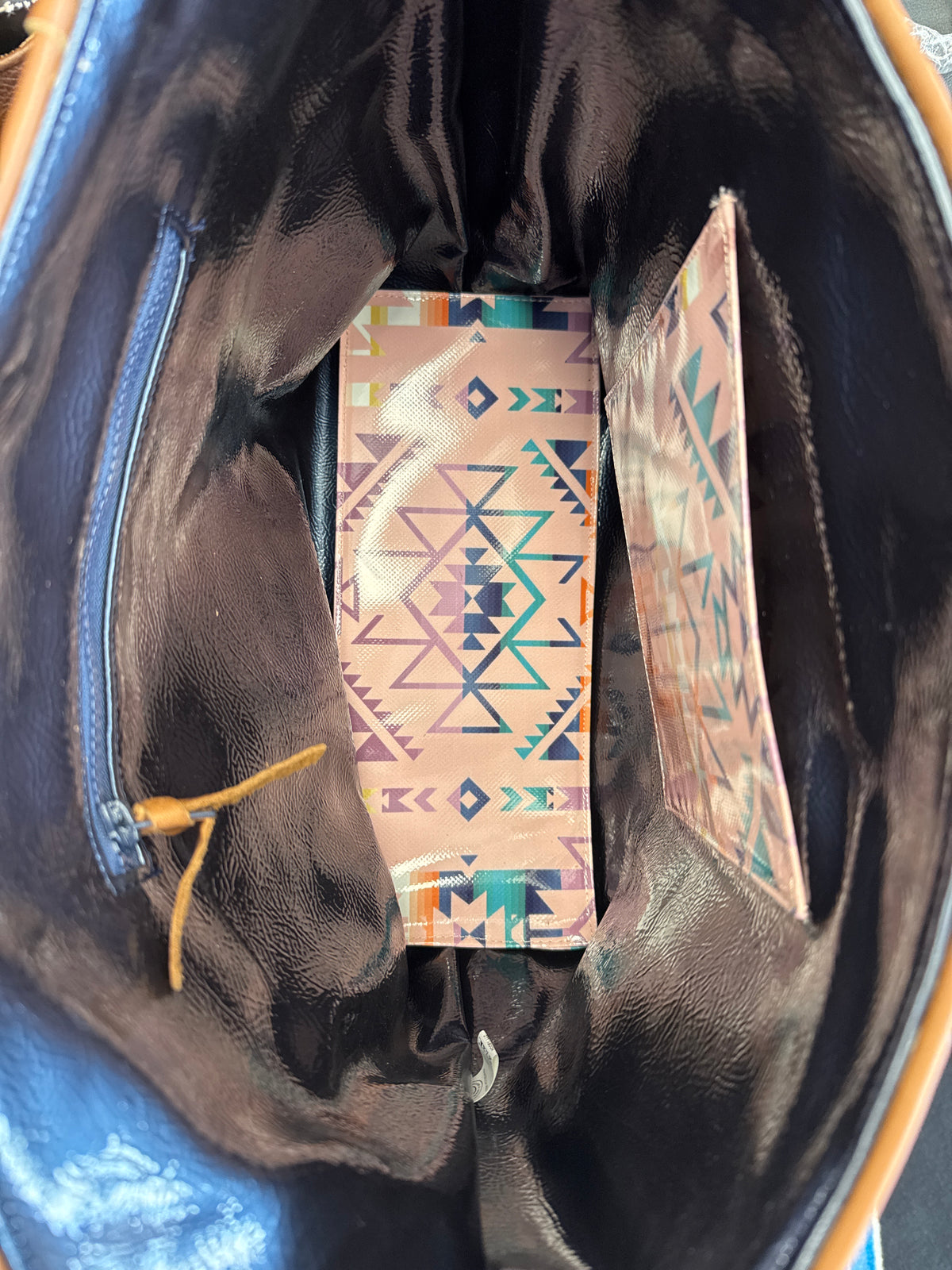 “Monterey” pink navy Aztec pattern, classic tote