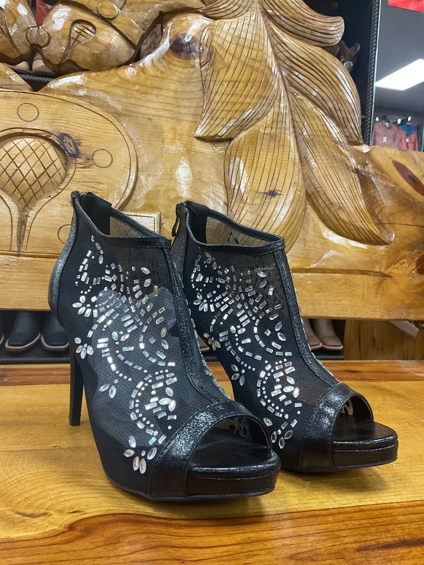 Black stiletto jeweled high heel