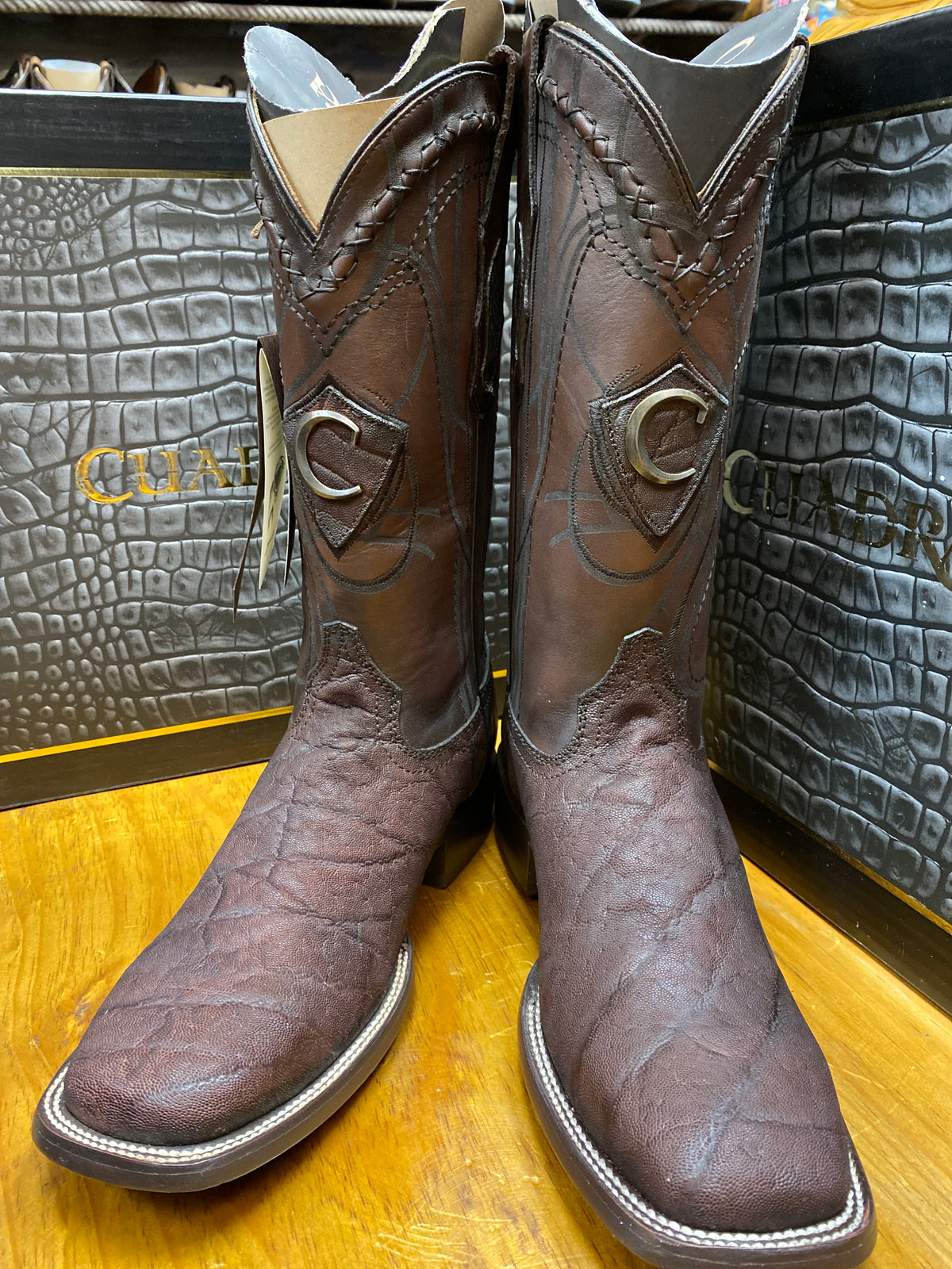 Cuadra Mens Square Toe Boot Authentic Elephant Leather Brown