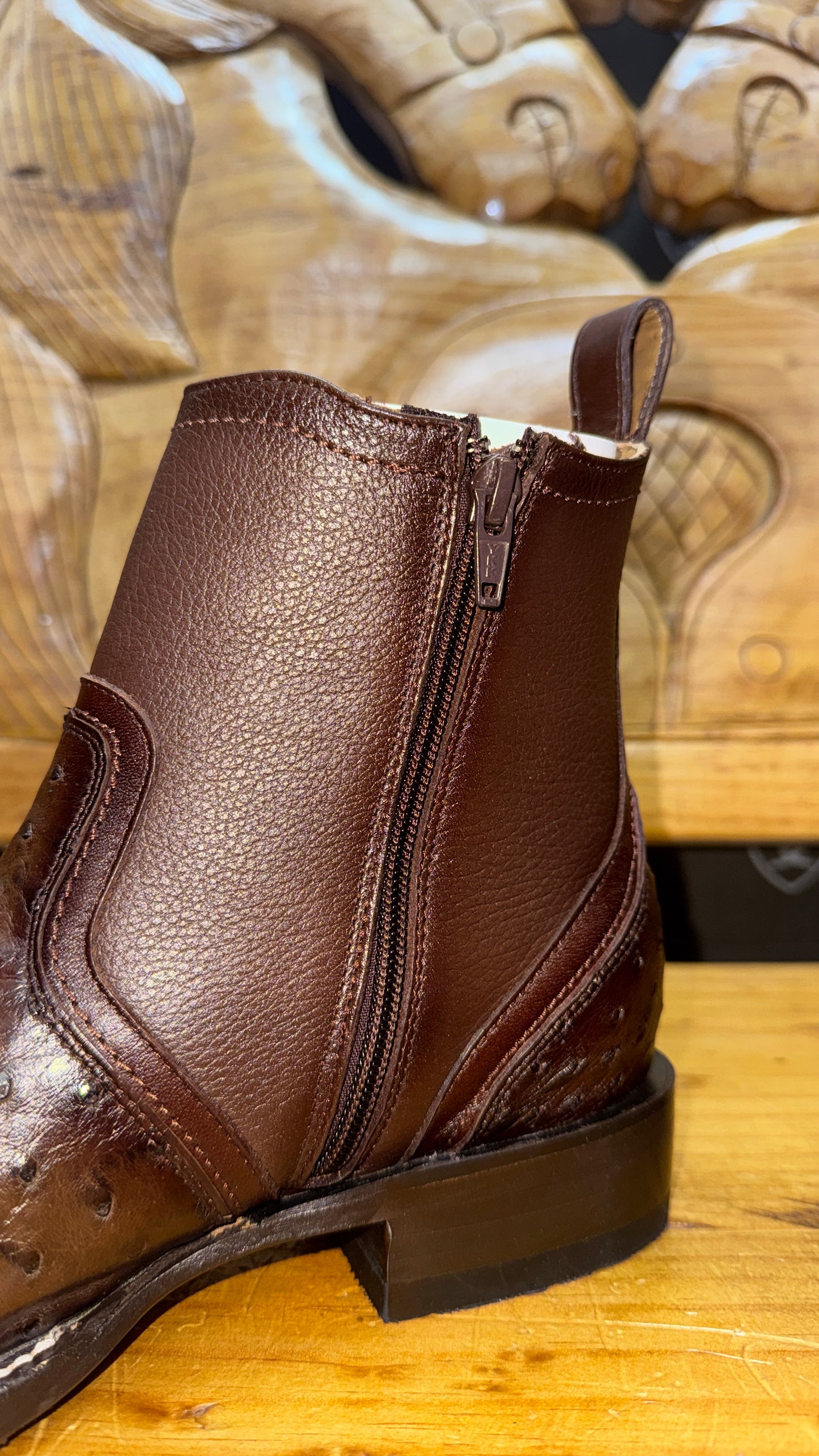 Los altos boots  ostrich leather wide square toe rodeo boot with zipper