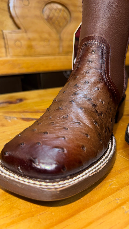 Los altos boots  ostrich leather wide square toe rodeo boot with zipper