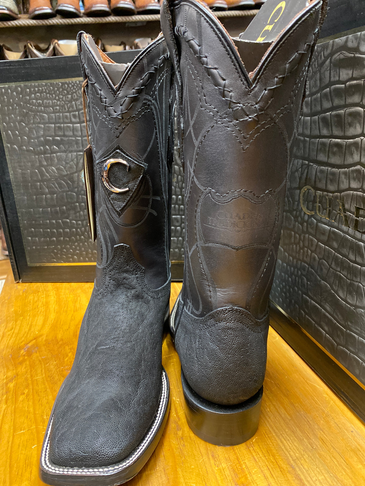 Cuadra Mens Square Toe Boot Authentic Elephant Leather Black