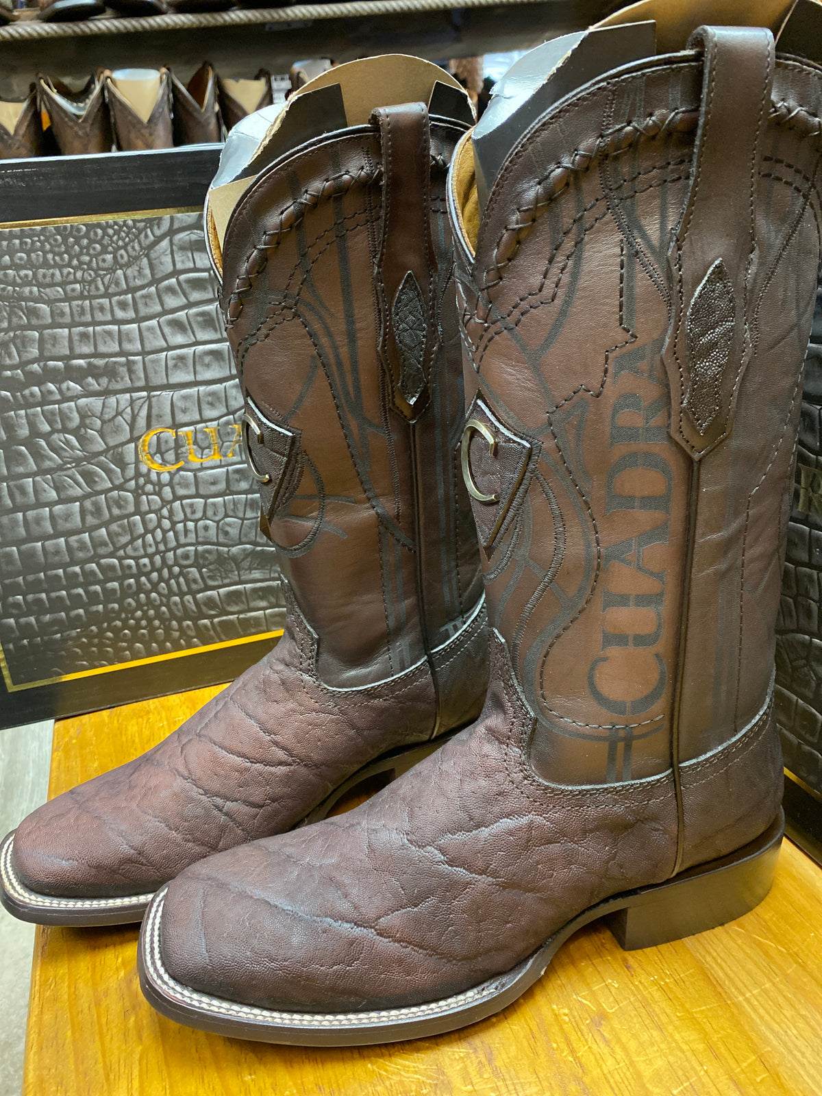 Cuadra Mens Square Toe Boot Authentic Elephant Leather Brown