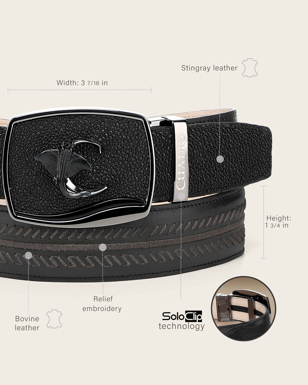 Cuadra Men’s Black Genuine Stingray Leather Western Belt BC475