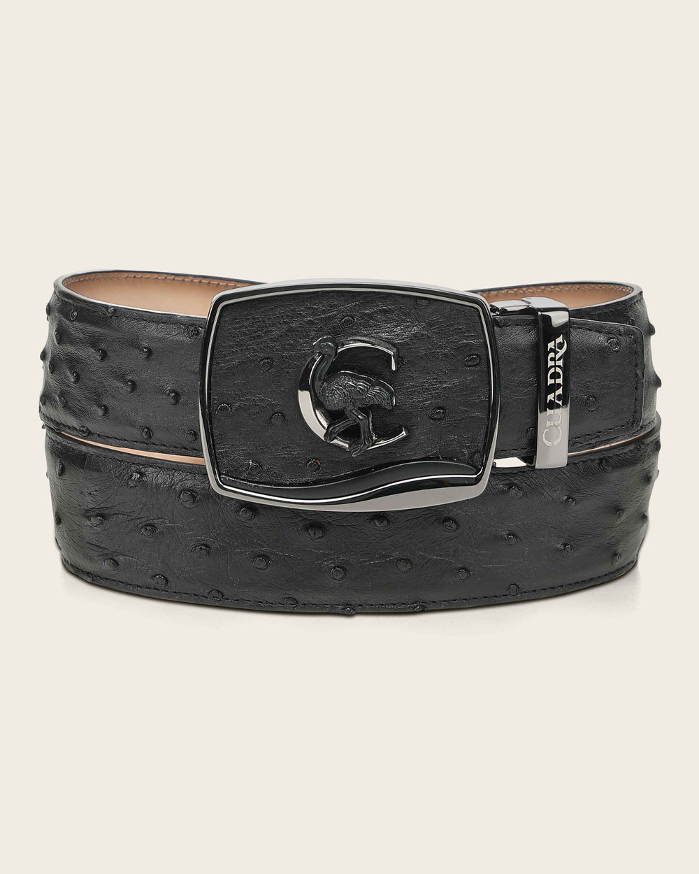 Cuadra Men’s Black Full Exotic Ostrich Leather Western Belt