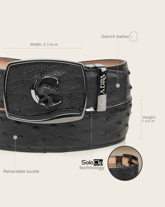 Cuadra Men’s Black Full Exotic Ostrich Leather Western Belt