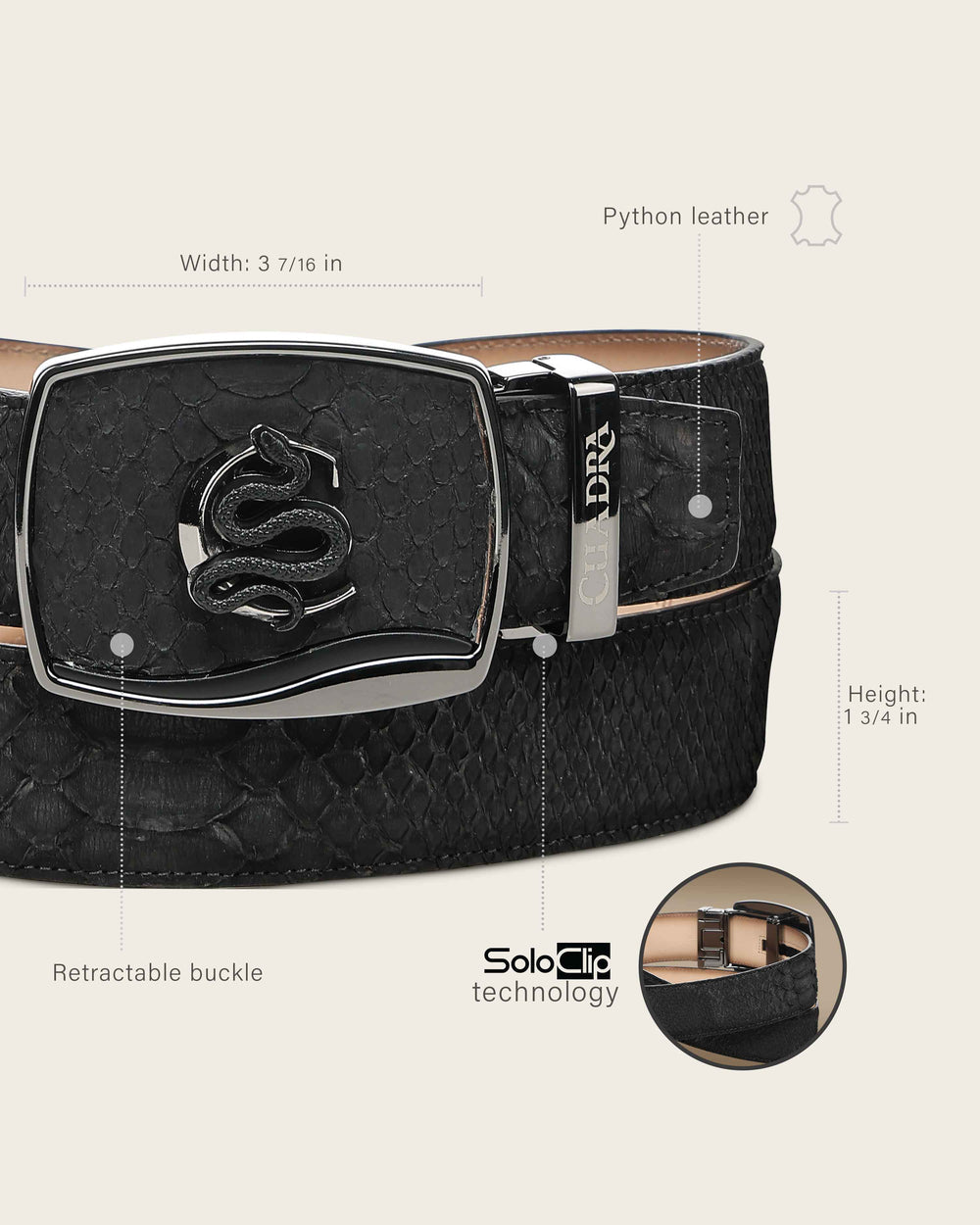 CUADRA BELT PYTHON BLACK