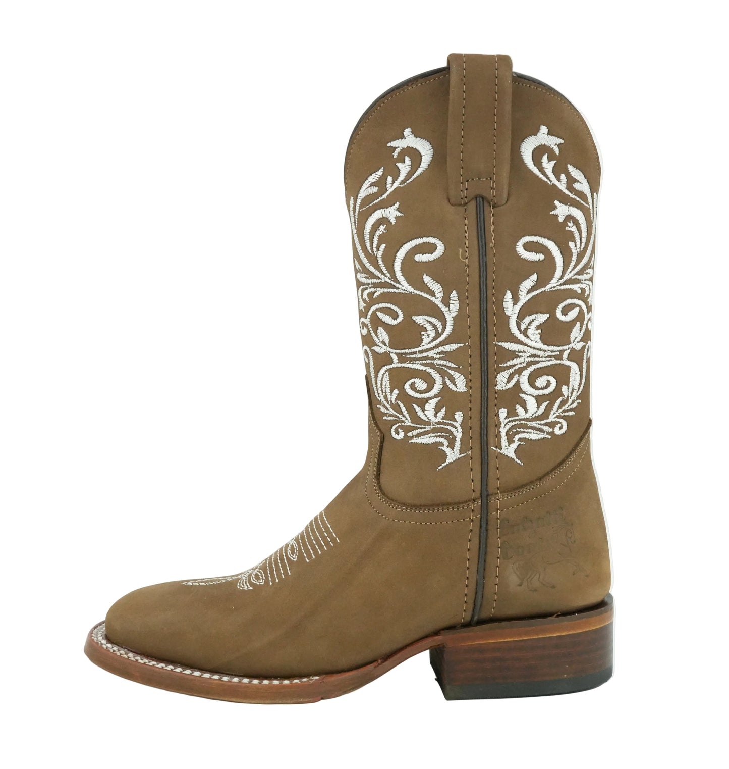 Calzatti Women's Hazelnut Nobuck Embroidered Wide Square Toe Boot
