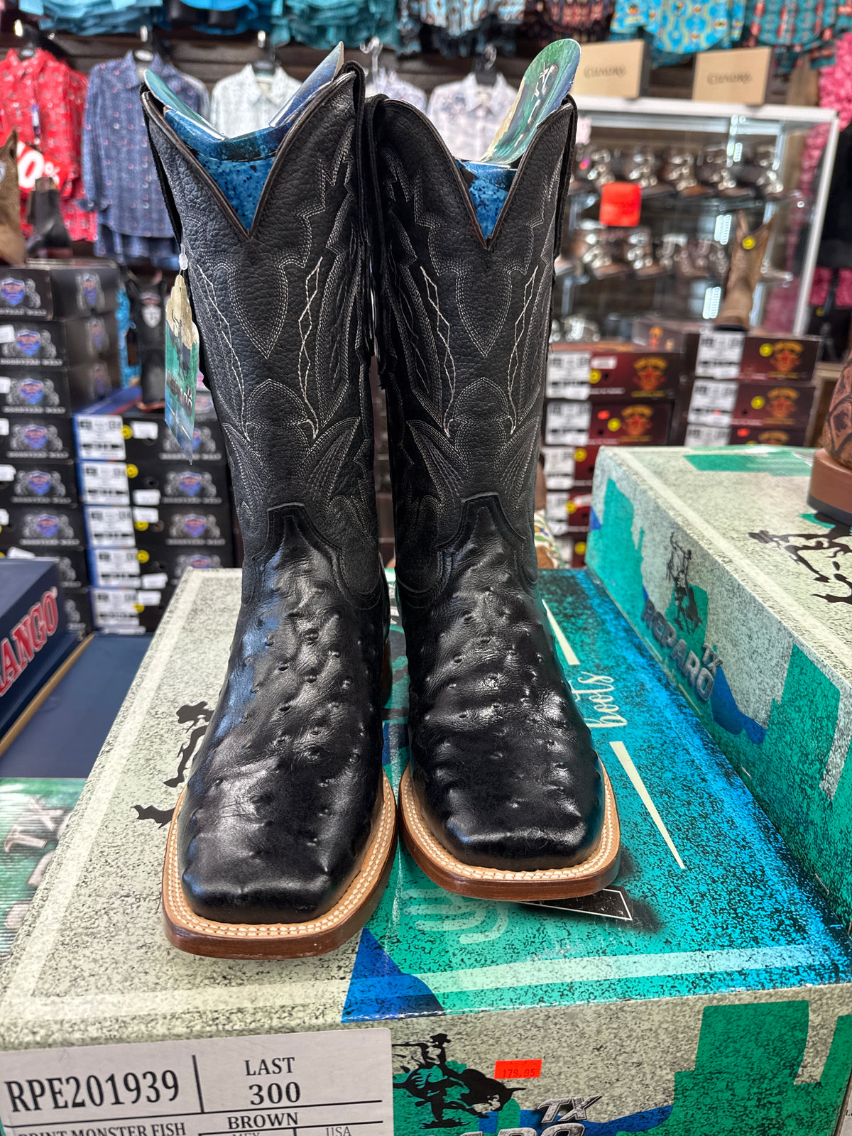 Reparo TX Black Ostrich Print Men’s boots
