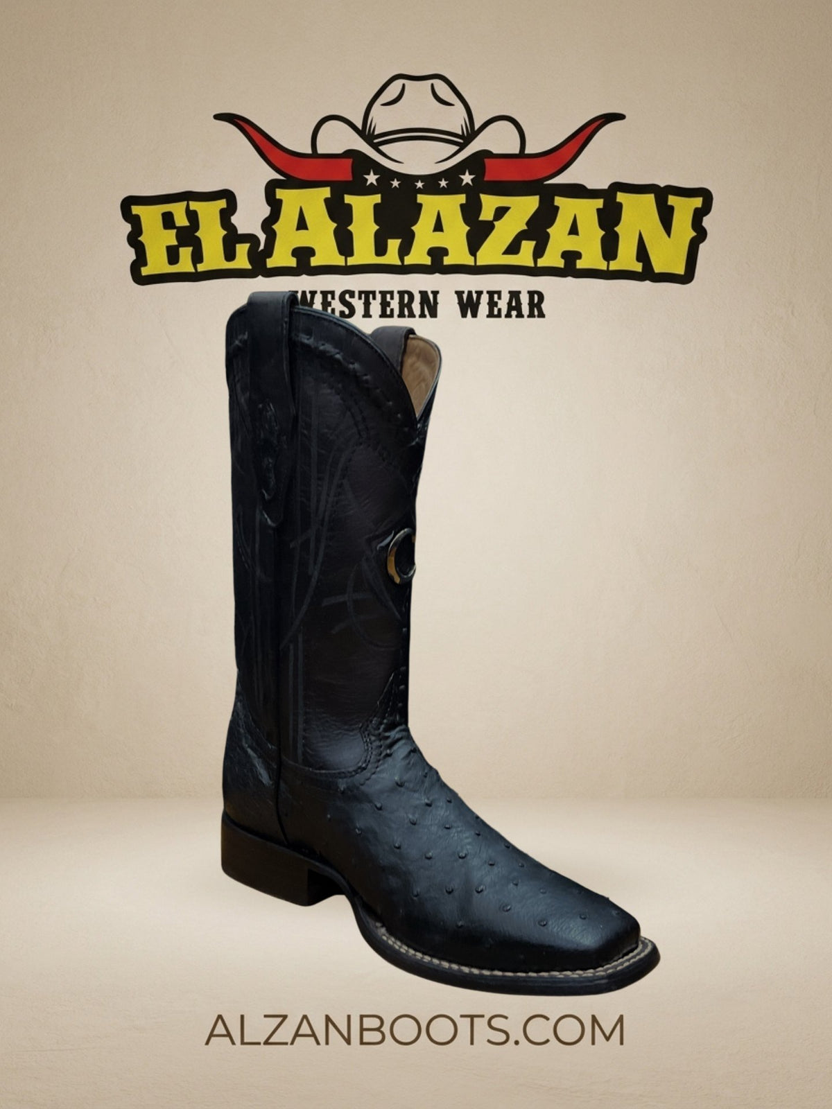 Cuadra Square Toe Boots Full Ostrich Black Boots