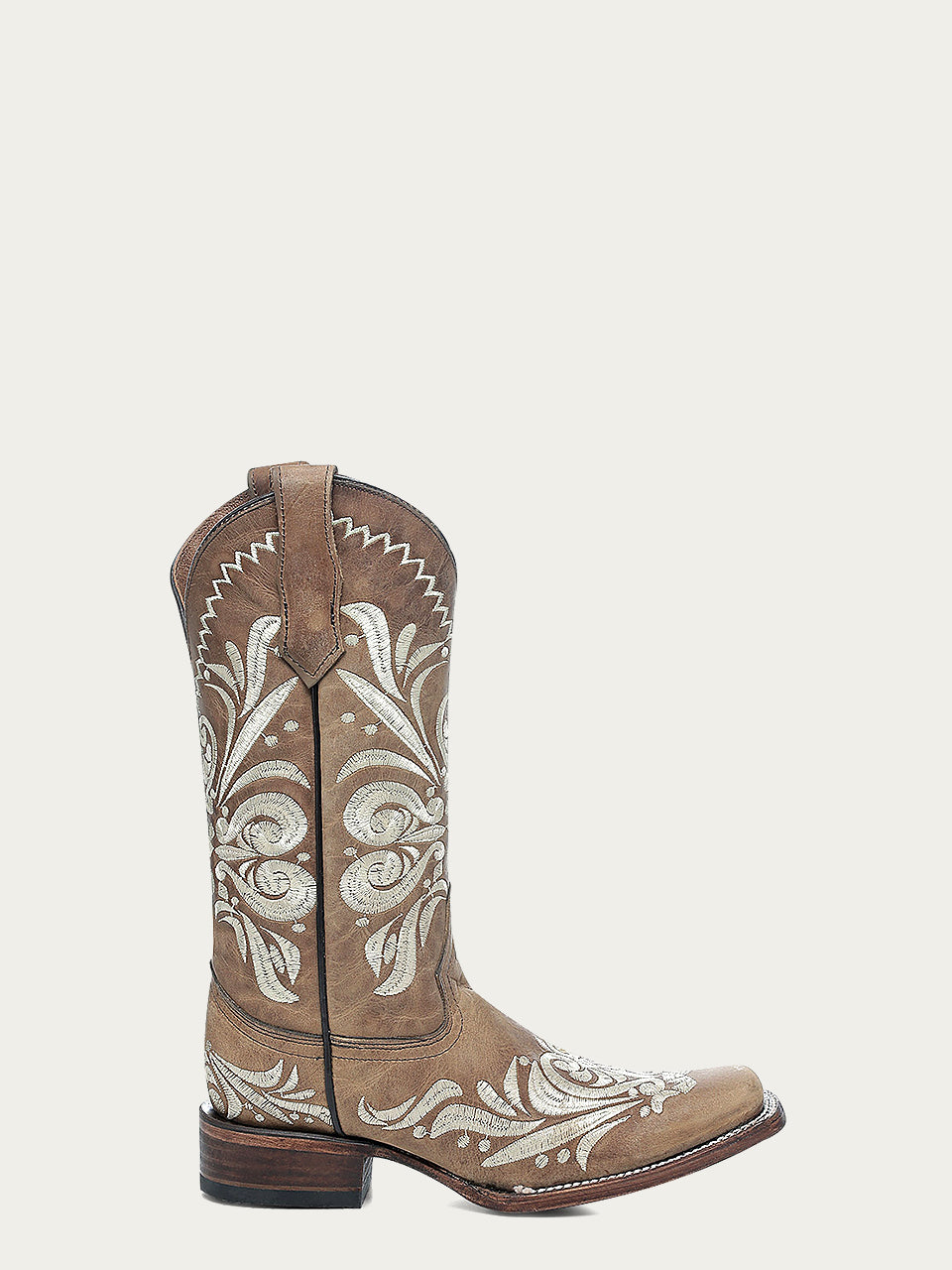 WOMEN'S LIGHT EMBROIDERY BROWN SQUARE TOE CIRCLE G COWBOY BOOT