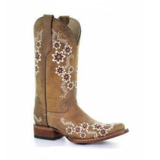 Circle G By Corral Ladies Tan Floral Embroidery Square Toe Boots