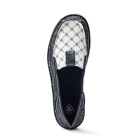 Women’s black suede , blk and white ariat logo print cruiser