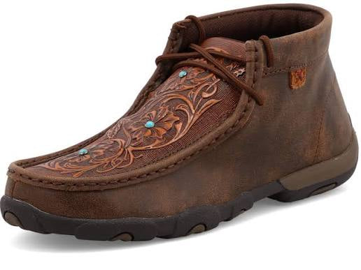 Wmns twisted X driving mocs brown/ tooled flowers