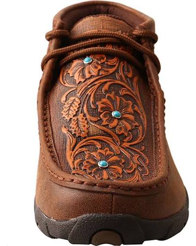 Wmns twisted X driving mocs brown/ tooled flowers