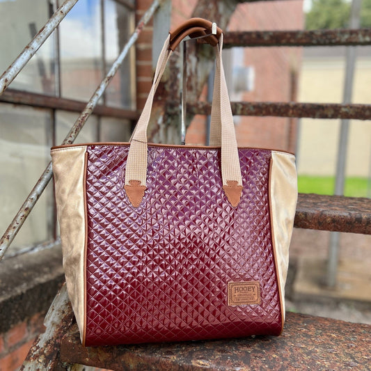 “Hooey Rodeo” burgundy tan quilt, classic tote