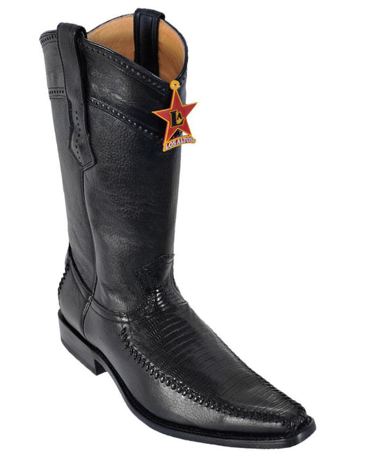 LOS ALTOS BLACK GENUINE TEJU LIZARD VERSAGE SQUARE TOE WESTERN BOOT